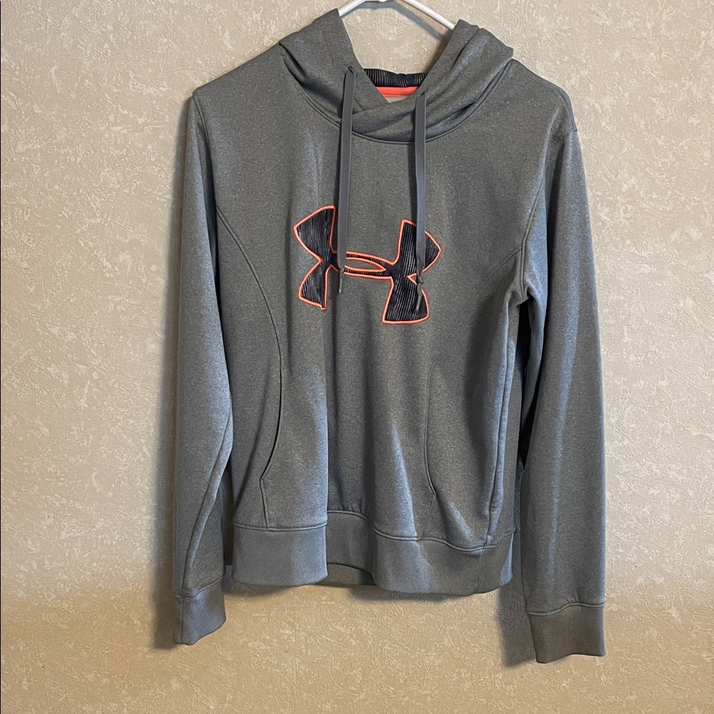 Under Armour Women's Charcoal Hoodie with Neon Orange Logo